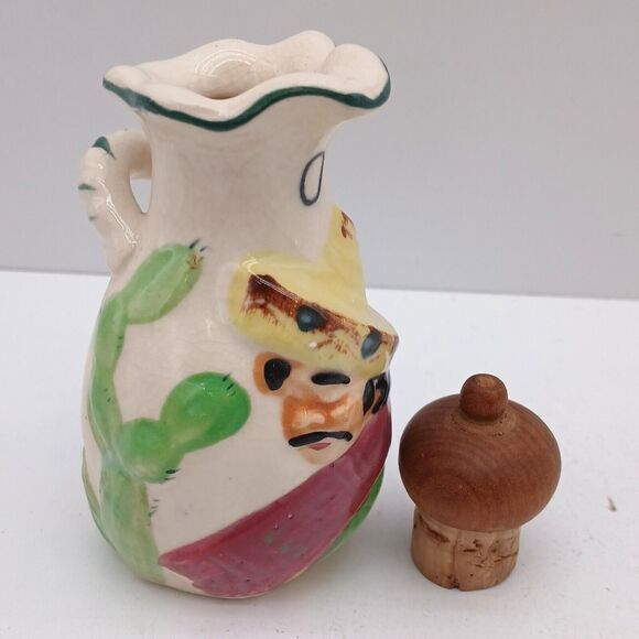 Vintage Oil Dispenser Cruet Bottle Mexican Man Wearing Sombrero with Stopper - Picture 4 of 13